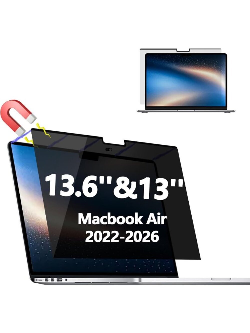 Magnetic Privacy Screen Protector for MacBook Air 13.6" - Anti-Glare, Removable
